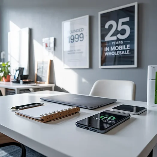 image of table have mobile and laptop