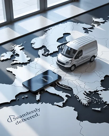 image of van on the map with mobile